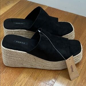 Black Suede Platform Espadrille Slide